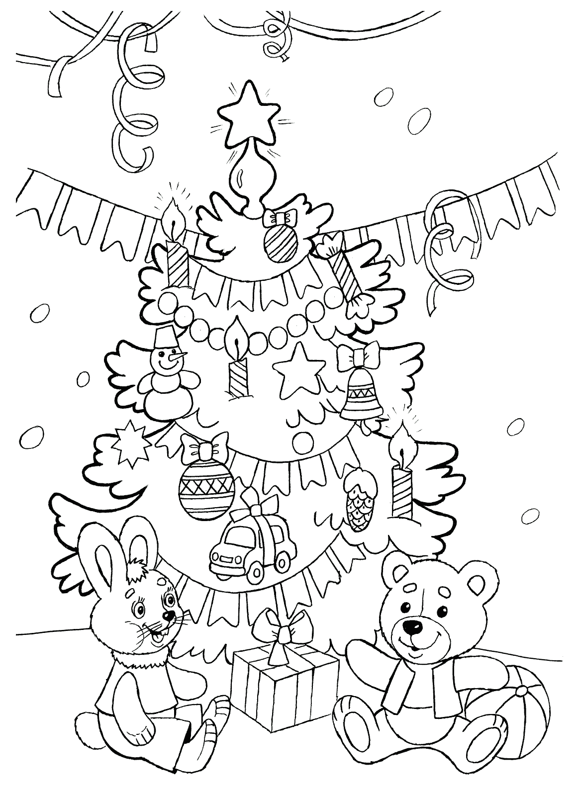 Новогодняя раскраска для девочки 6-7 лет, распечатать бесплатно