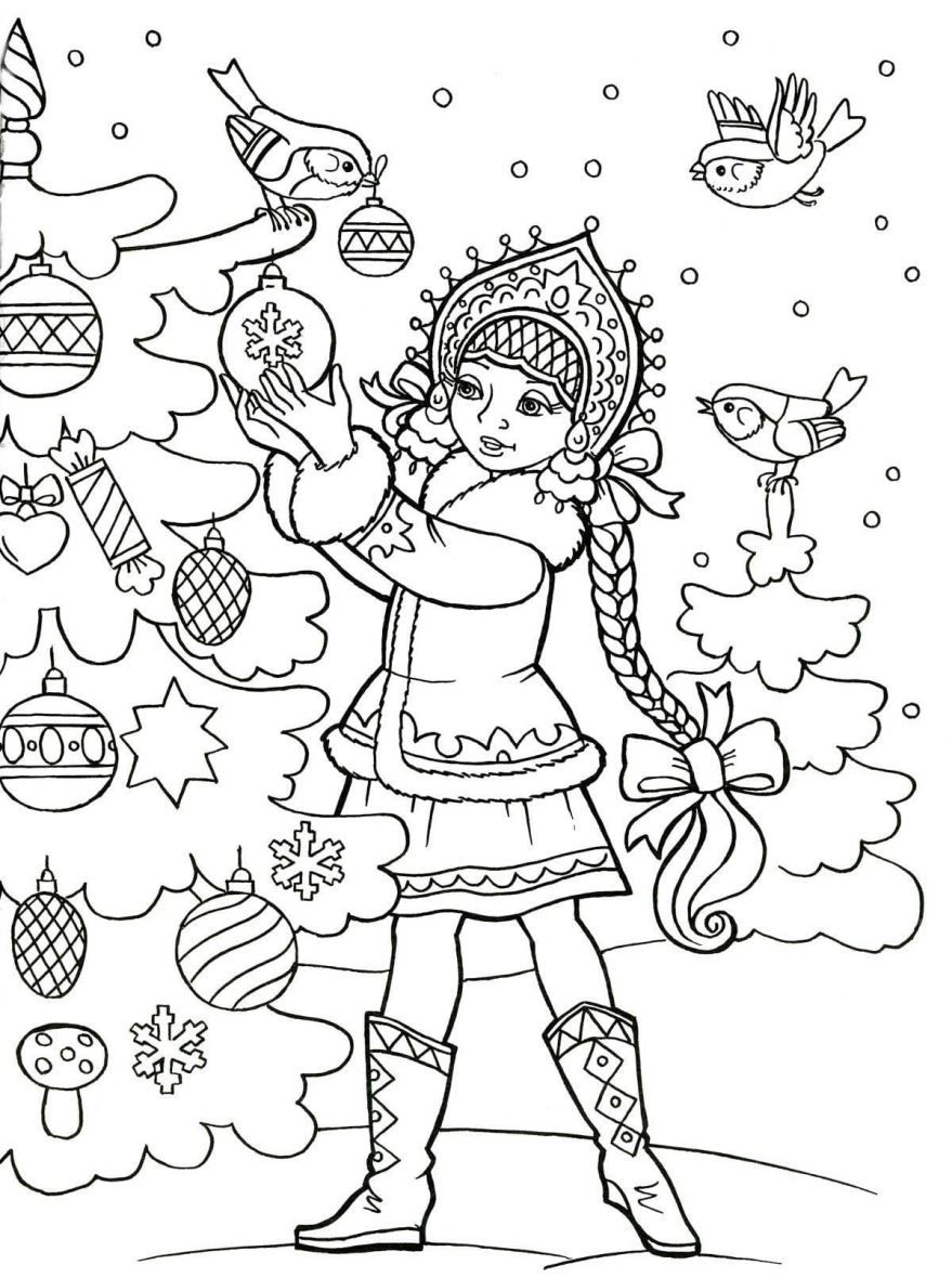 Новогодняя раскраска для девочки 8 лет, распечатать бесплатно