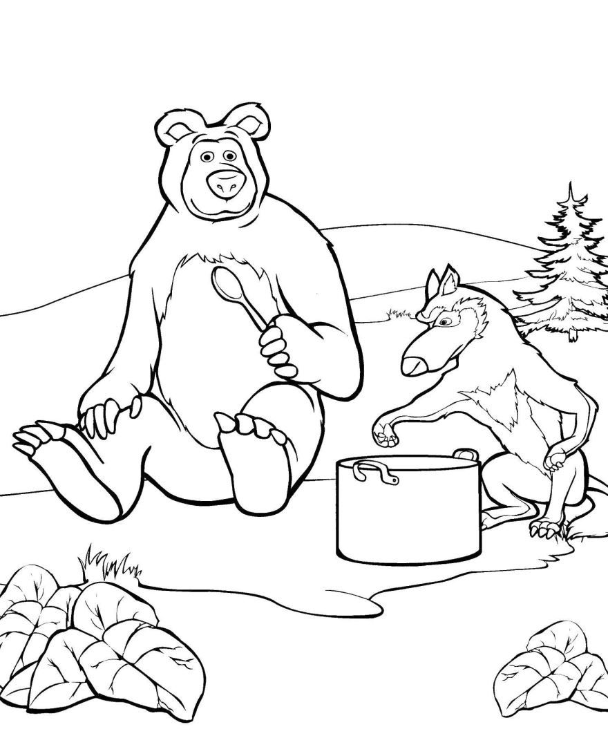 Раскраски для детей - Маша и медведь