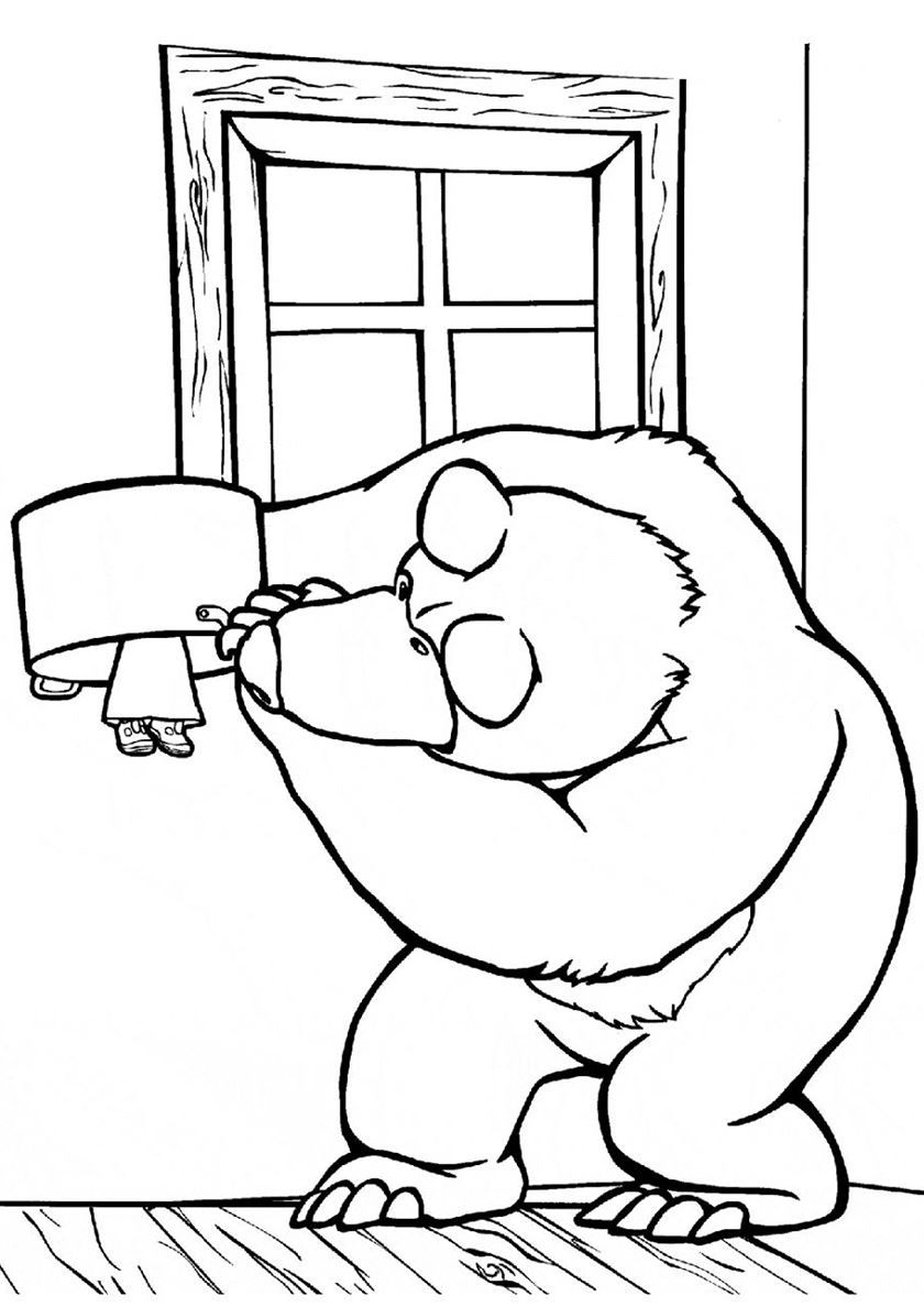 Раскраска - Маша и медведь, онлайн бесплатно