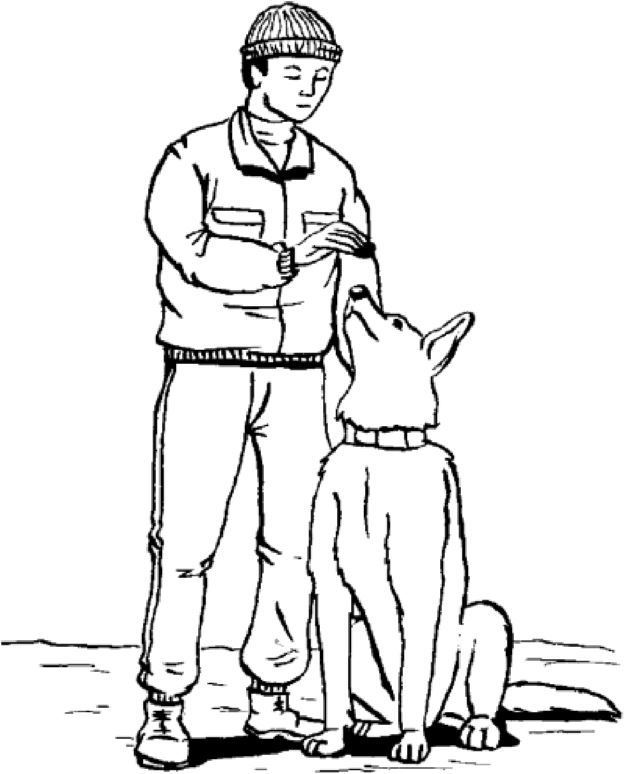 Раскраска пограничник с собакой, для детей