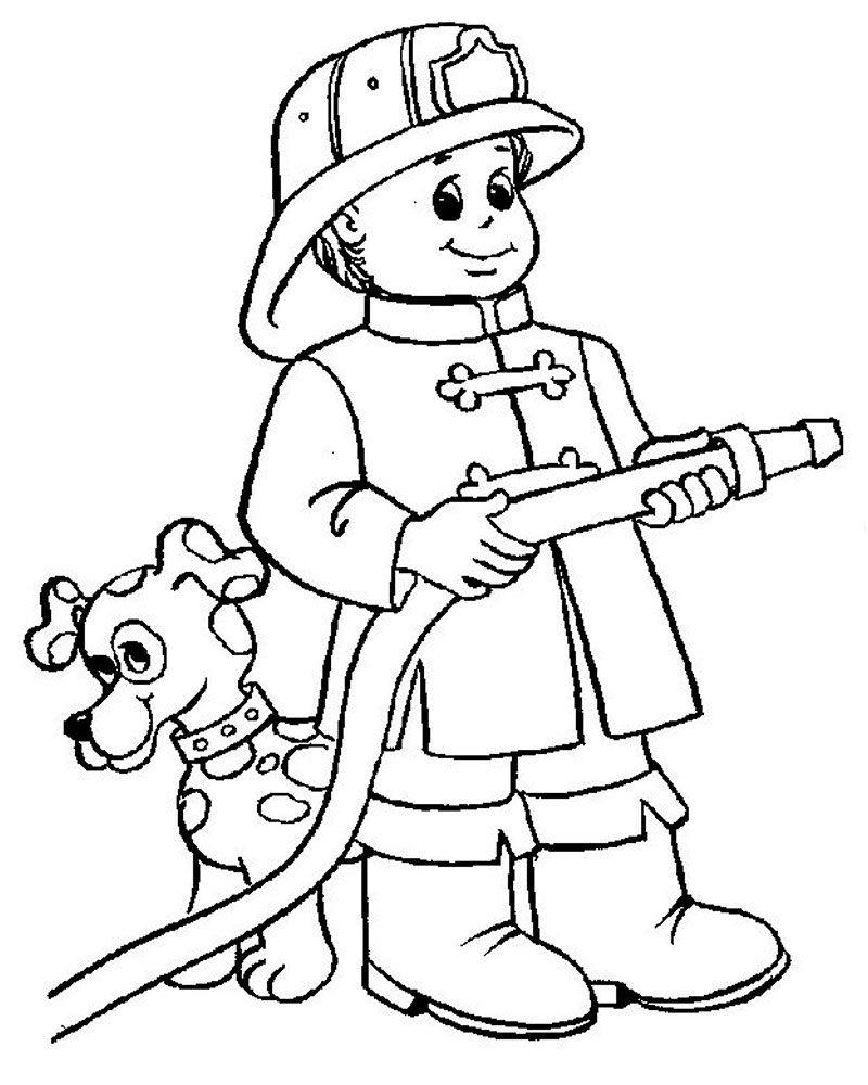 Раскраска пожарный, для детей